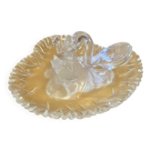 Vintage Heart-Shaped Crystal Dish by D'ARQUES with Swan Decoration #E0