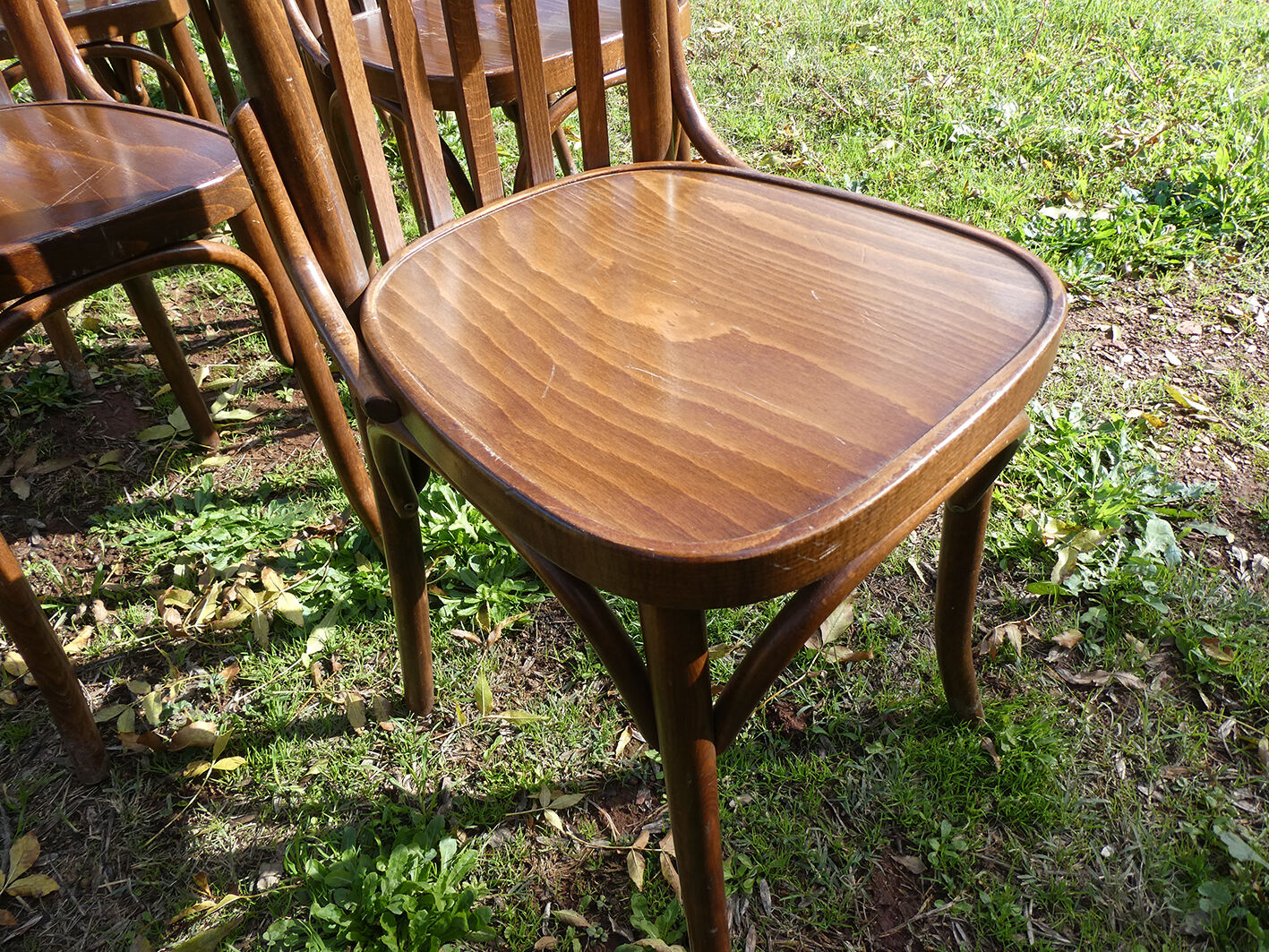 Lot of 11 vintage curved wooden bistro chairs