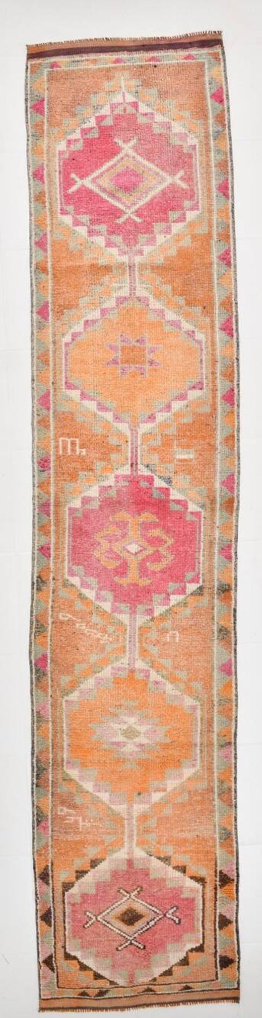 3x12 Pumpkin Orange & Pink Turkish Runner Rug, 83x392Cm