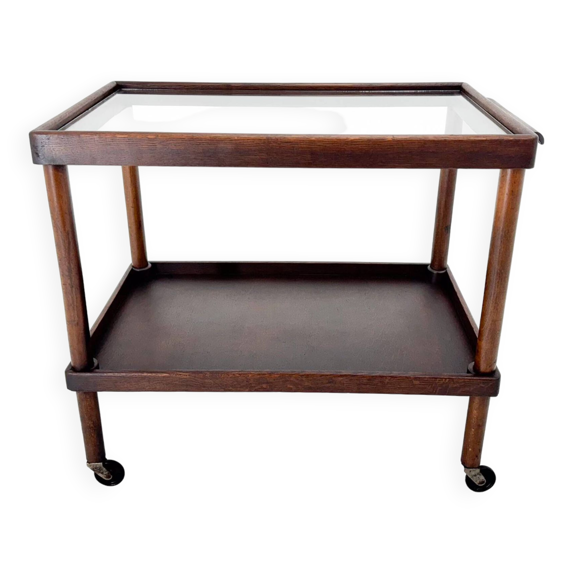 Chariot de Bar Art Déco en Bois avec Plateau en Verre, 1920