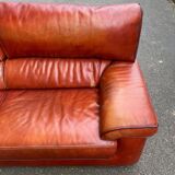3-seater burgundy leather sofa convertible into a 2-seater bed 1940