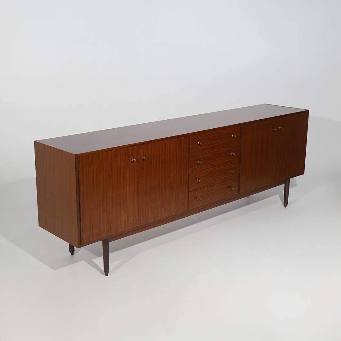 Wooden sideboard with brass knobs, 1960s