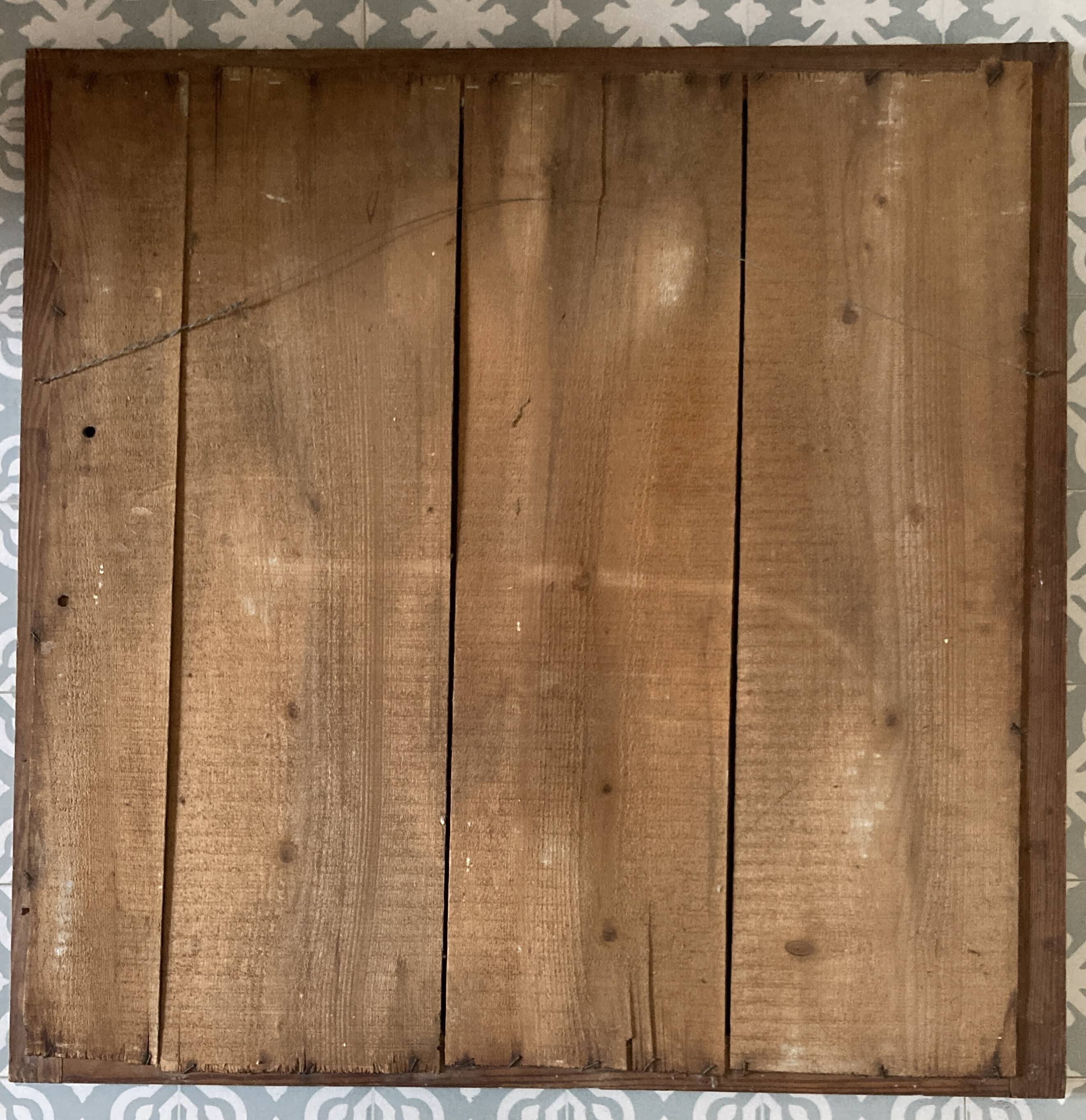 Antique mirror - square - raw wood frame - 85 x 85