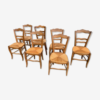 Lot de 7 chaises paillées