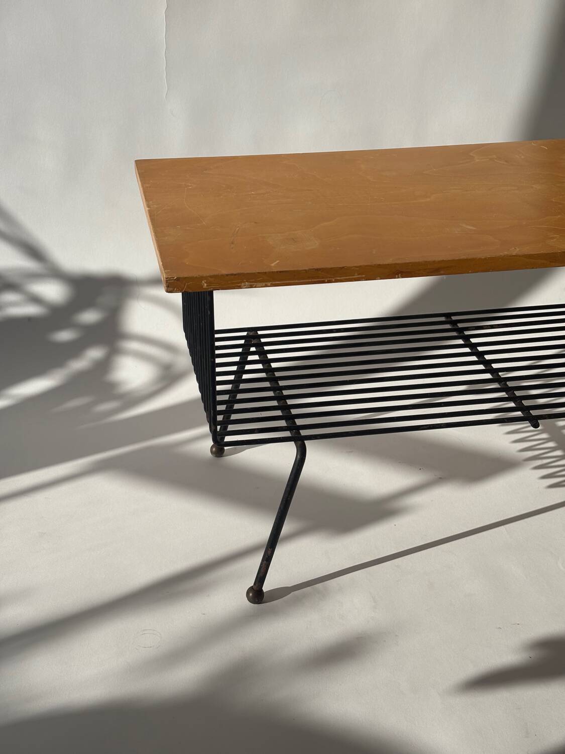 Mid-century metal and wood coffee table with magazine rack, Italy