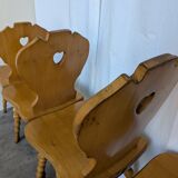 Set of 6 Vintage Tyrolean Heart Cutout Wooden Dining Chairs, Farmhouse