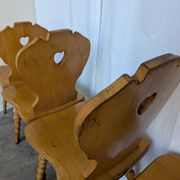Set of 6 Vintage Tyrolean Heart Cutout Wooden Dining Chairs, Farmhouse