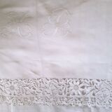 linen sheet in ab monogrammed Richelieu embroidery