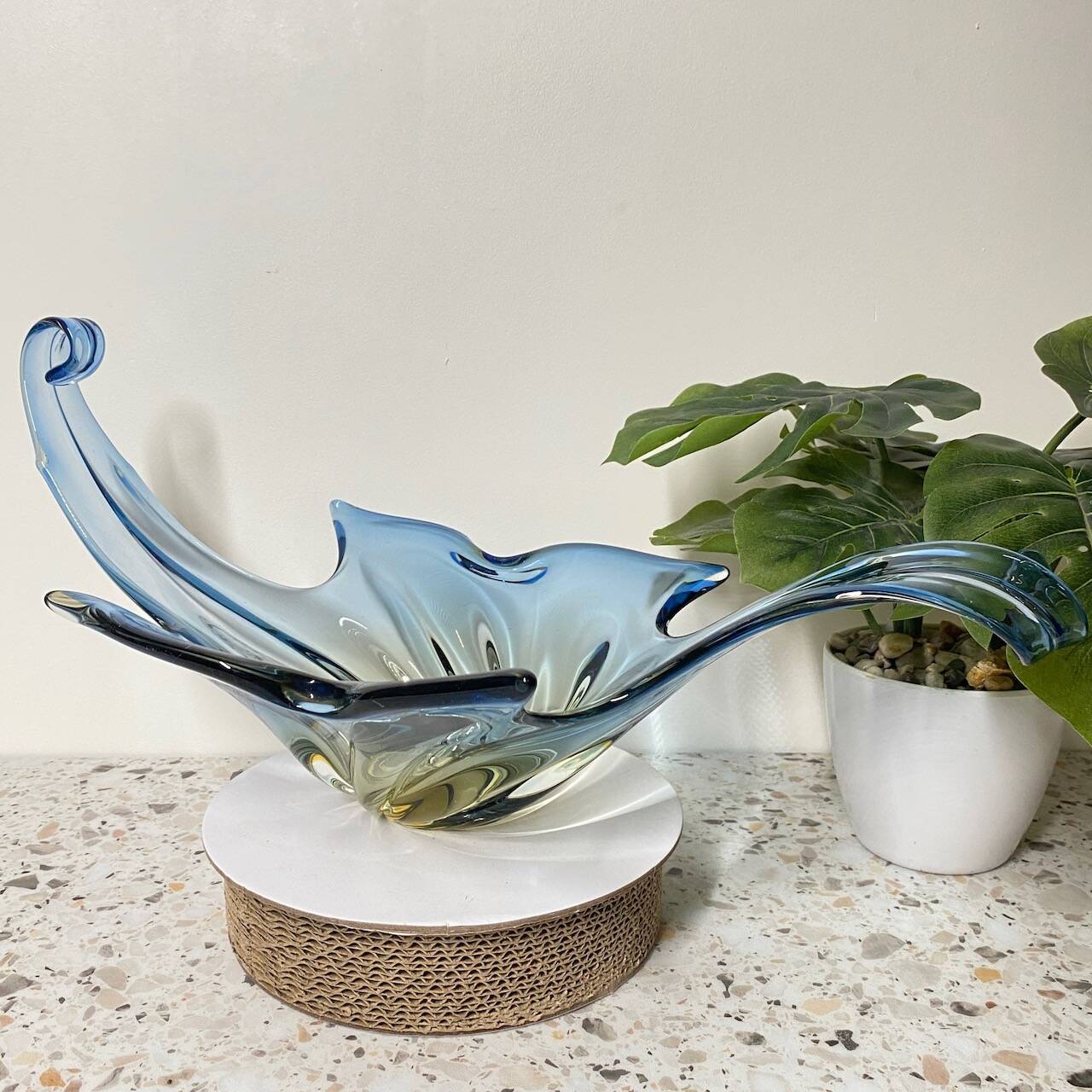 Large Murano centerbowl in blue & amber- Sommerso technique