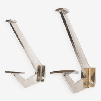 Pair of double chrome steel coat hooks