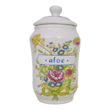 Old apothecary pot, ceramic Aloe medicine jar. Year 70 80
