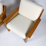 Pair of 70s cane and pine armchairs