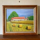 Oil painting "Harvest Time" in Dordogne, framed