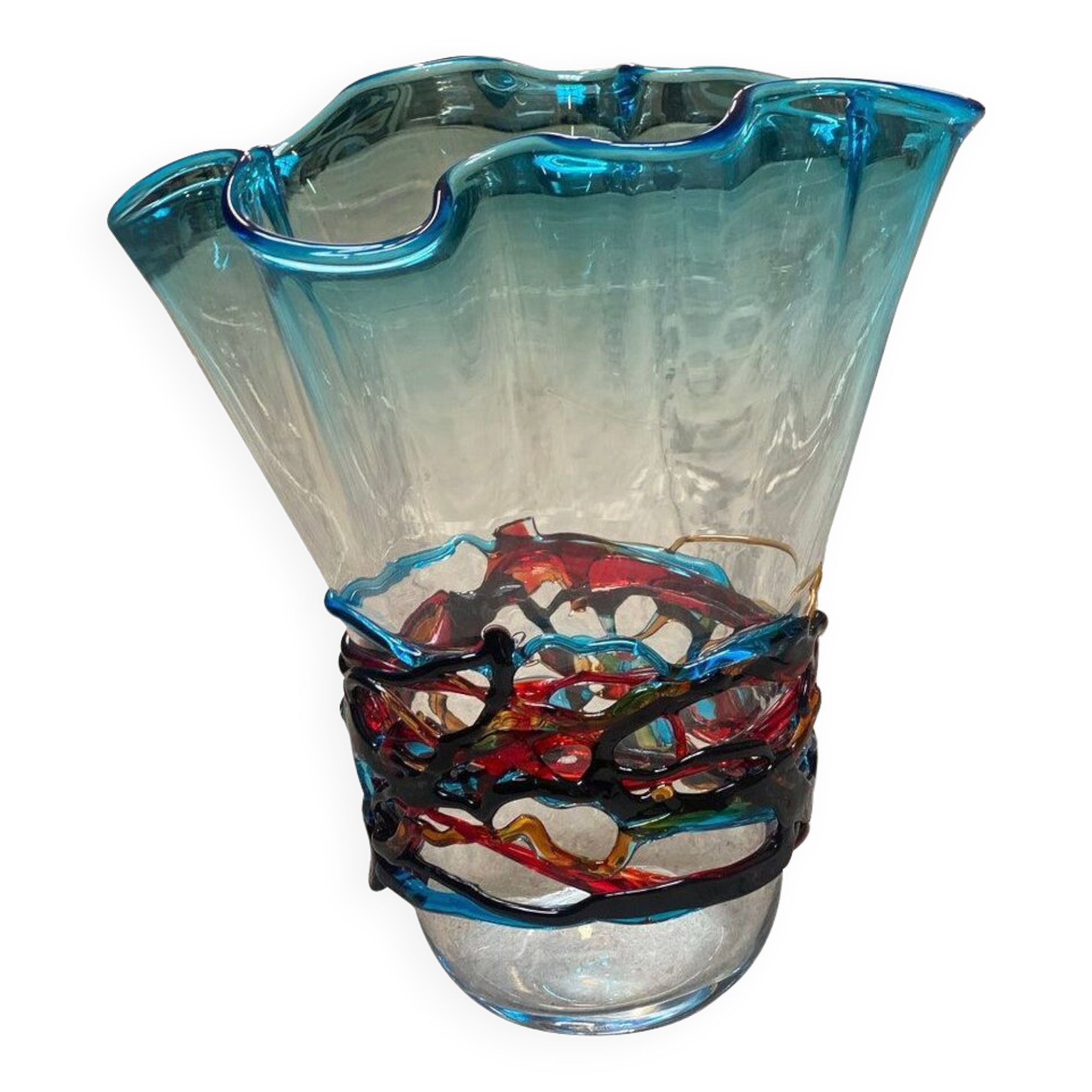Impressive rostrato orange murano glass vase like venini ercole barovier style