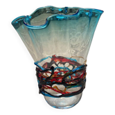 Impressionnant vase en verre de murano orange rostrato comme le style venini ercole barovier