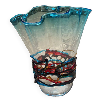 Impressionnant vase en verre de murano orange rostrato comme le style venini ercole barovier