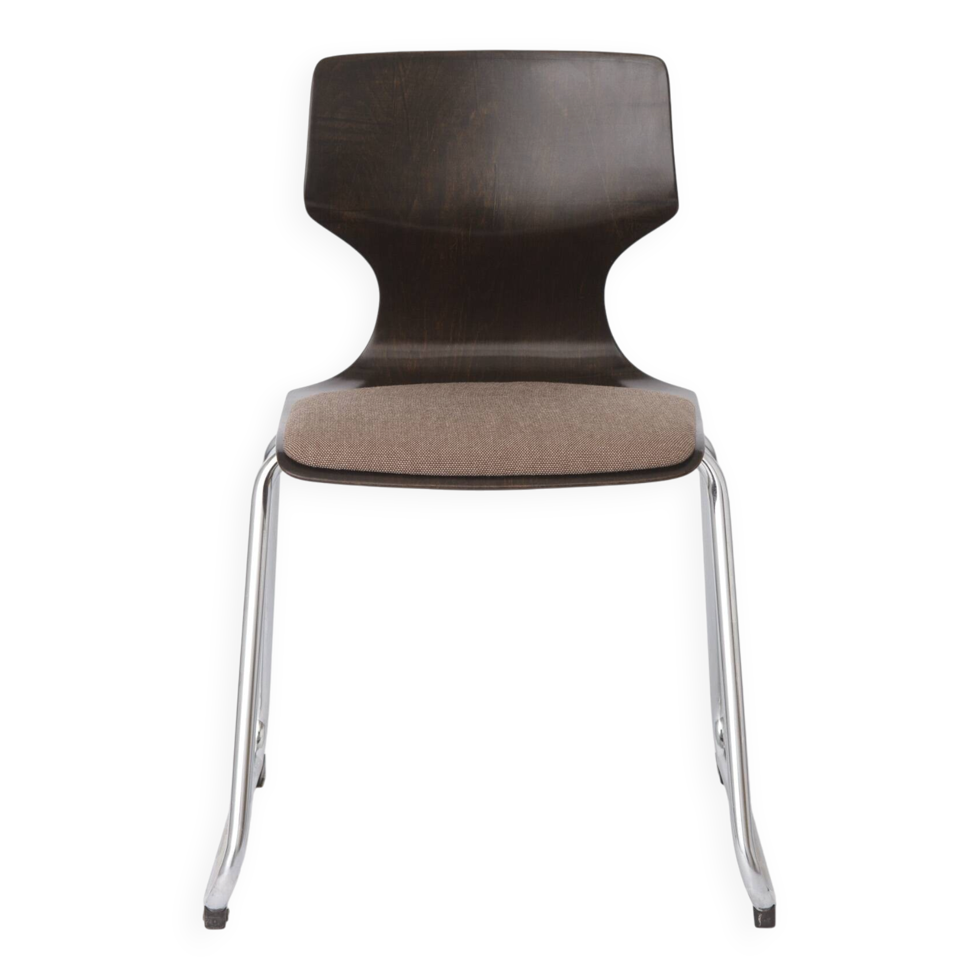 Flötotto Pagwood Chair with Fabric Seat, German Vintage Plywood Chair 1970s