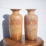 Pair of West Germany 202-37 vase, German ceramic vase, flower pot, flower pattern vase