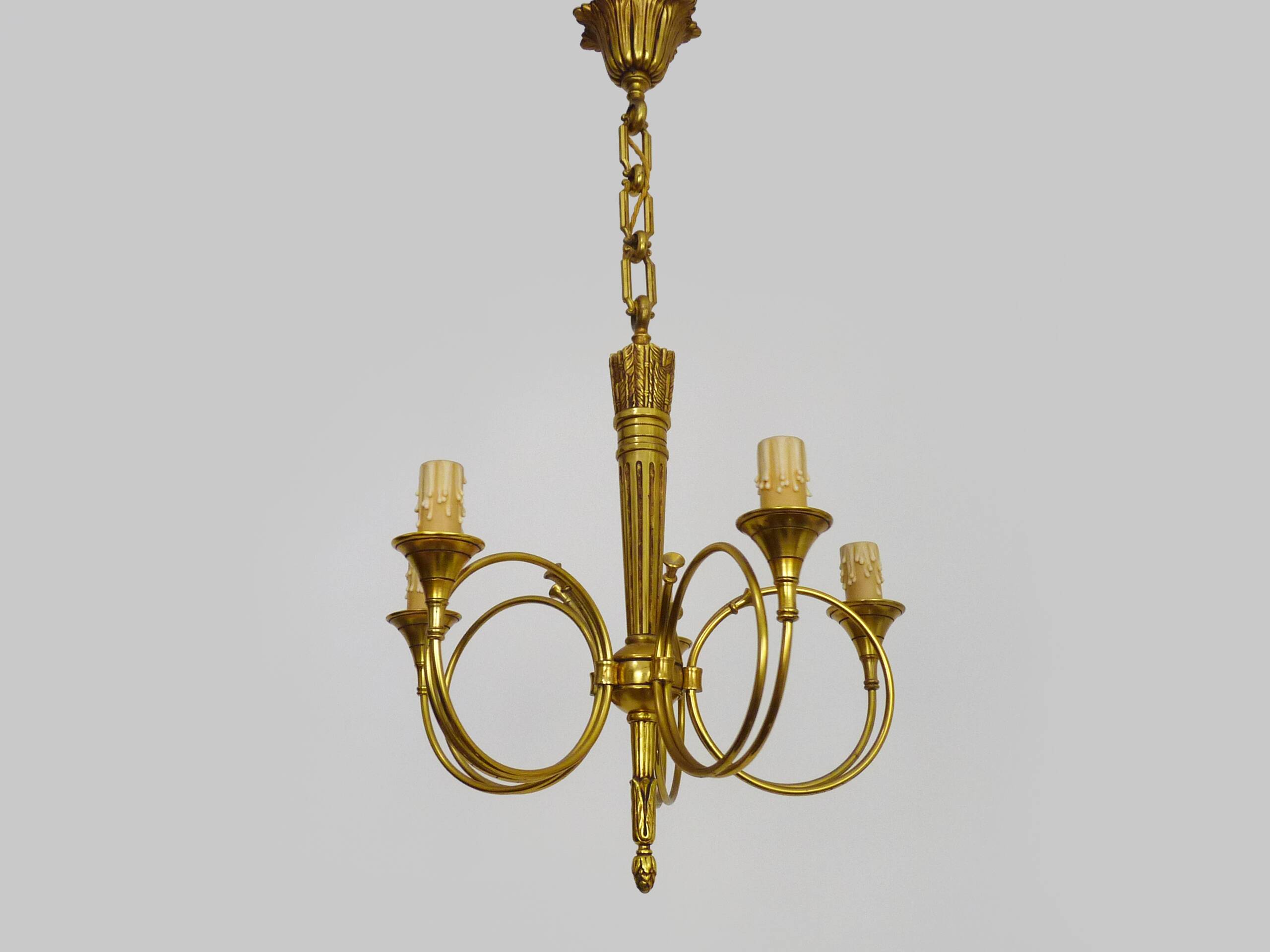 Chandelier Aux Trompes de Chasses in bronze 5 lights Louis XVI-Directoire style