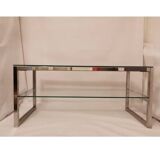 1980s coffee table with a double chrome metal top.