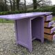 Vintage oak desk with 4 drawers painted in purple.