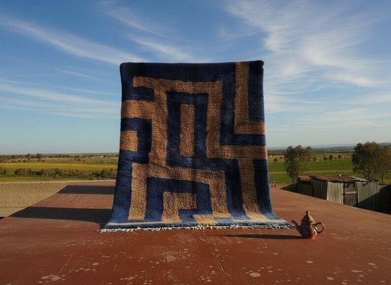 Moroccan blue and beige Berber rug 300x200 cm – handmade