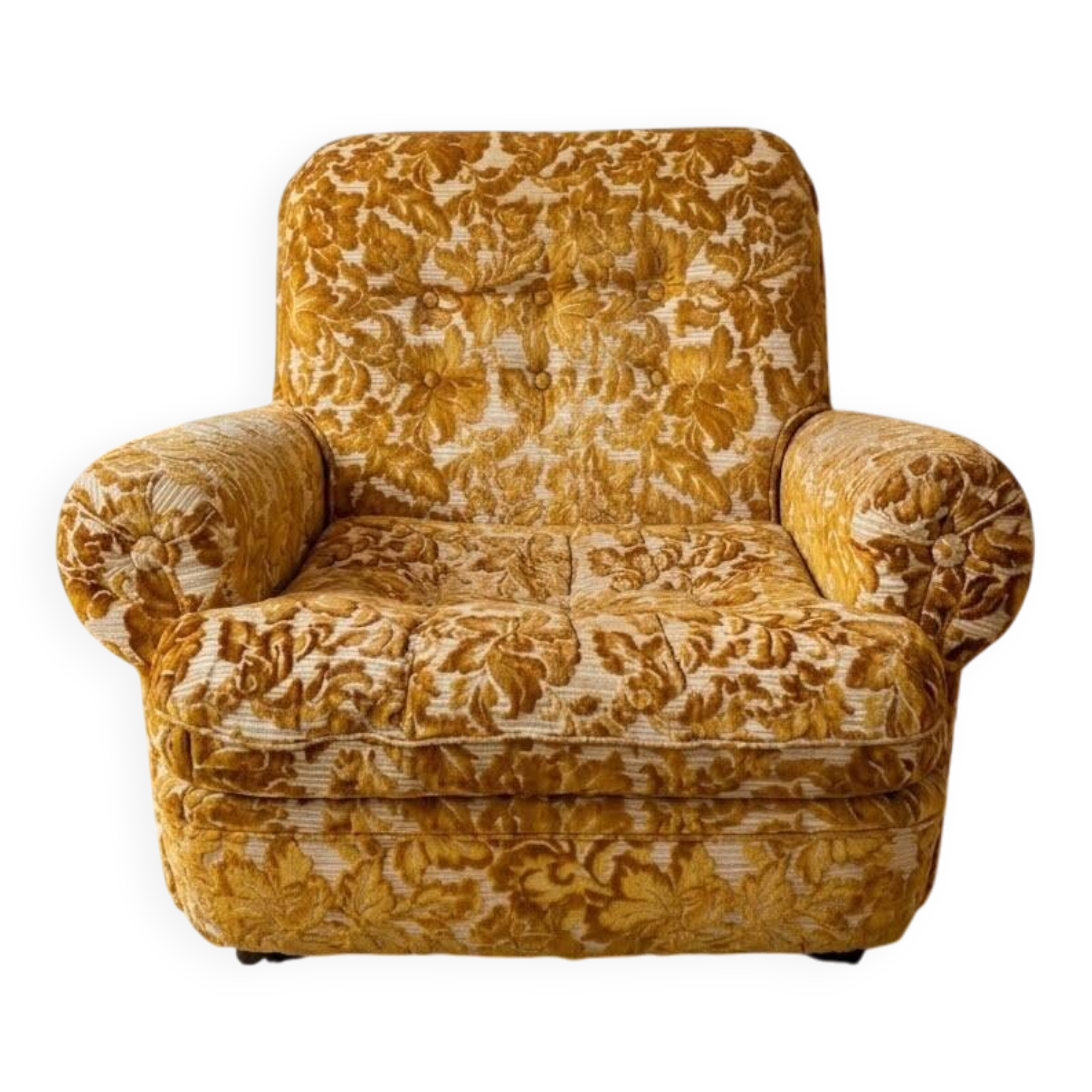 Vintage 1970s armchair in yellow velvet