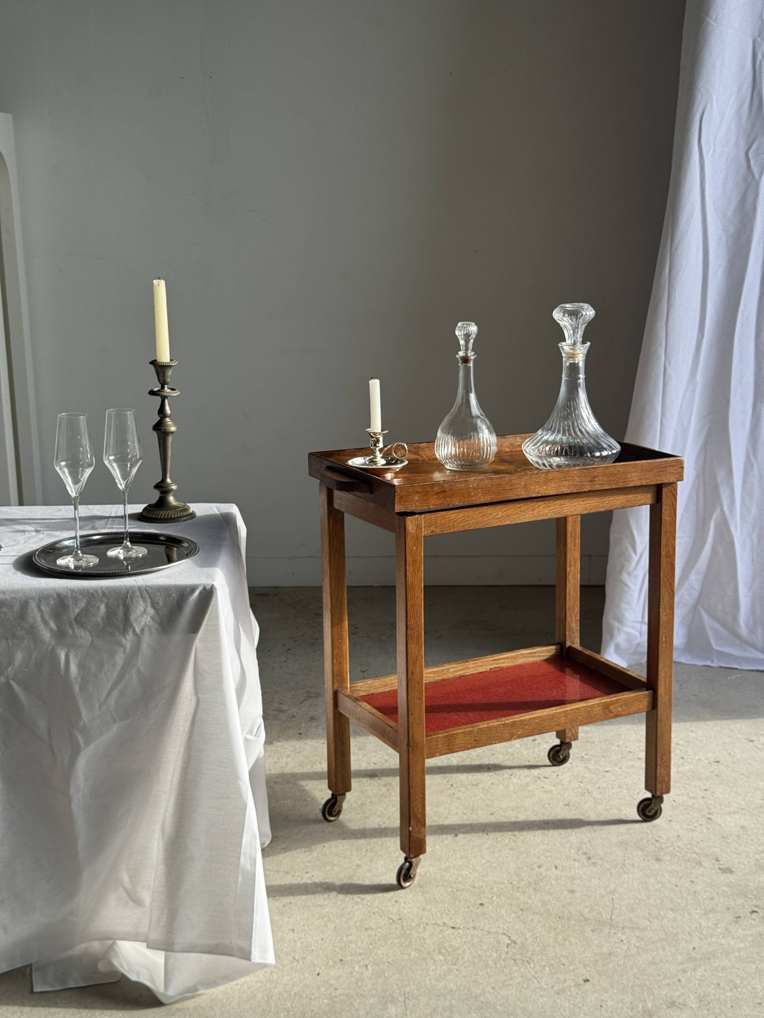 Wooden rolling trolley with removable top H66 75x35