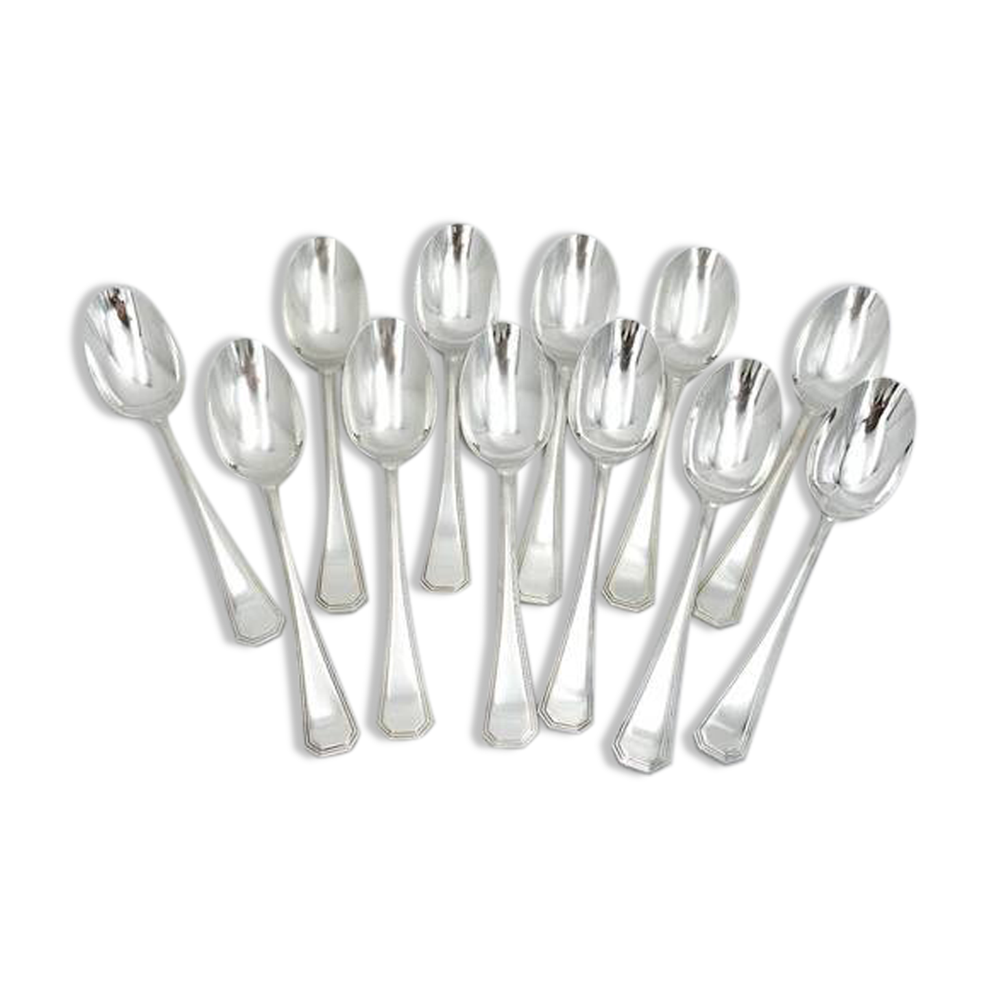 Set of 12 silver-plated metal table spoons Christofle Amérique, Art Deco, 20.5 cm.