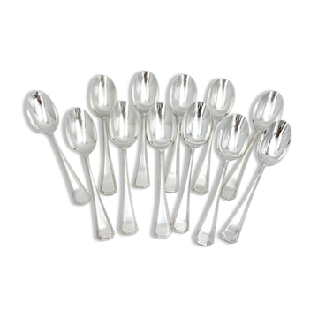 Set of 12 silver-plated metal table spoons Christofle Amérique, Art Deco, 20.5 cm.