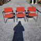 3 vintage chrome metal armchairs with orange fabric tops