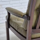 1970s, Scandinavian 2 seater sofa in original condition, green furniture leather, solid teak wood.