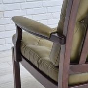 1970s, Scandinavian 2 seater sofa in original condition, green furniture leather, solid teak wood.