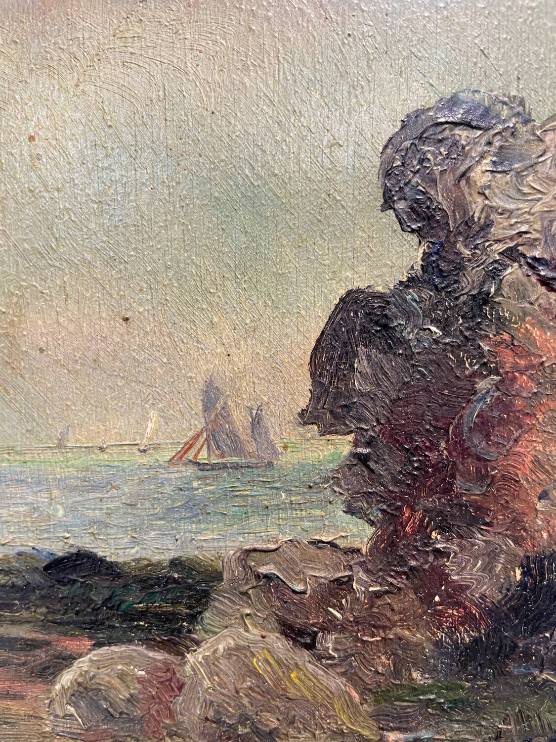 Animated marine painting of a boat at the end of the 19th century and the beginning of the 20th century