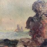 Animated marine painting of a boat at the end of the 19th century and the beginning of the 20th century