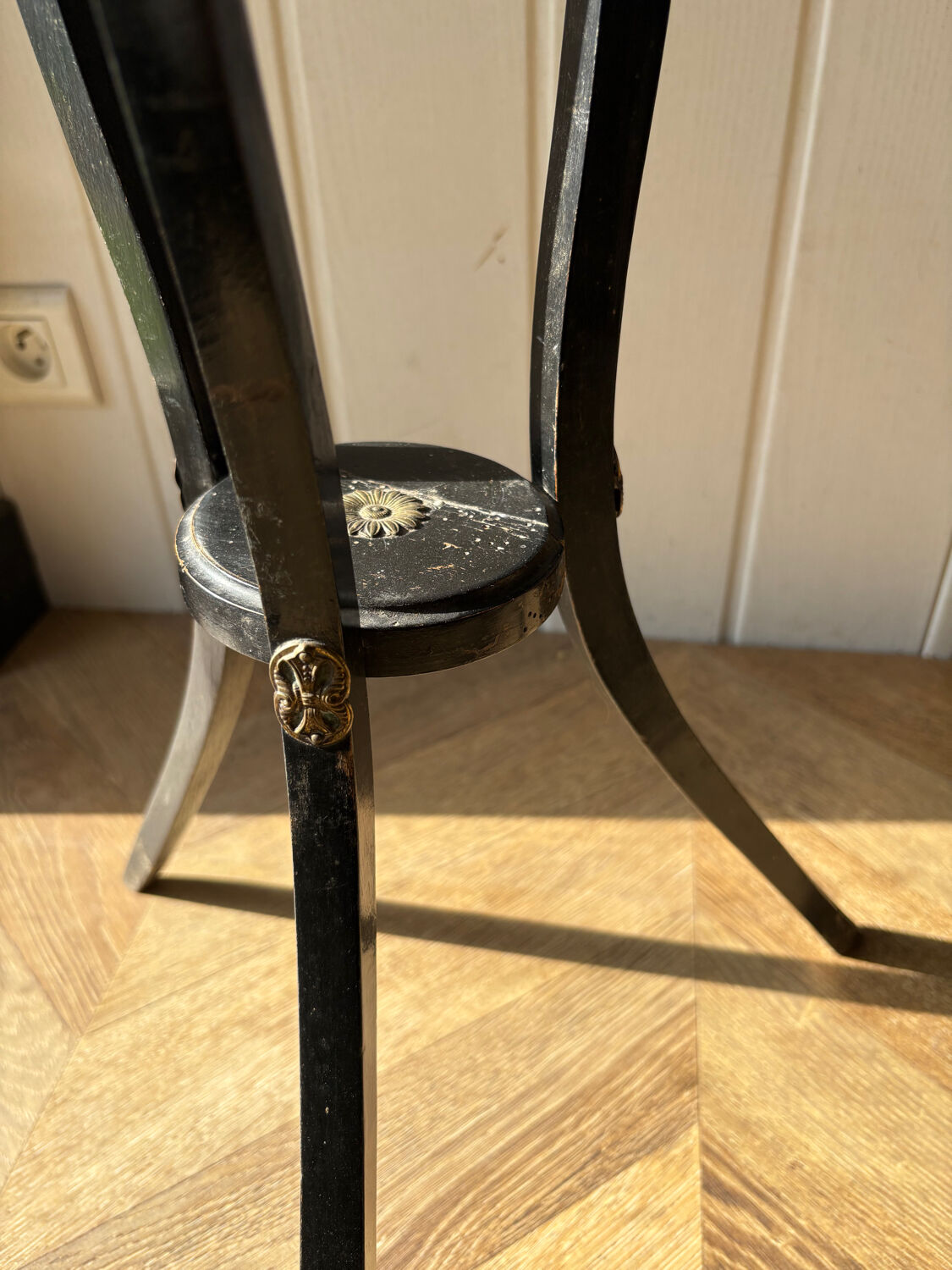 Napoleon III Empire period stool in blackened wood.