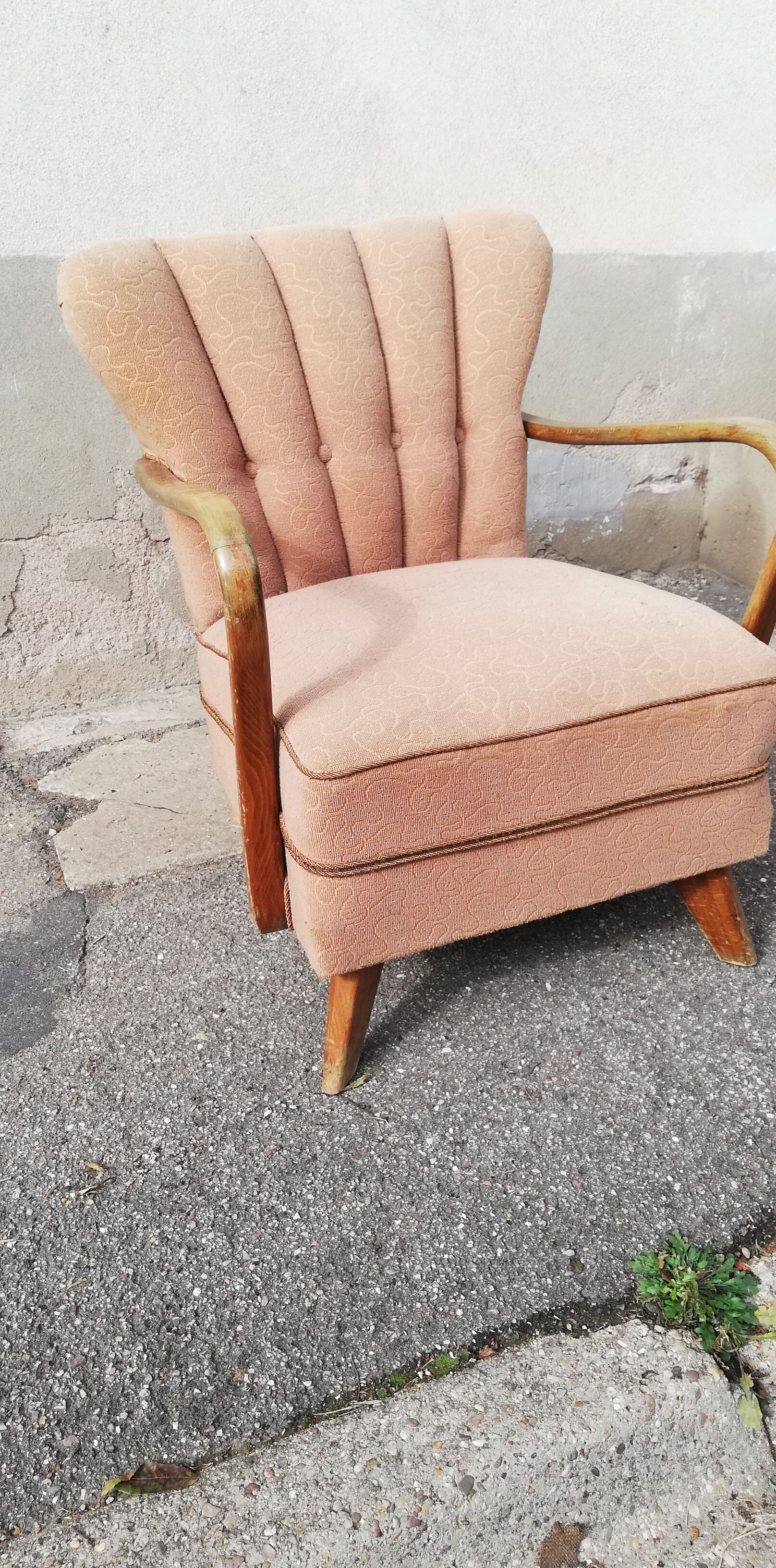 Fauteuil vintage tissu beige