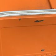 Bread box orange metal and its vintage knife 1970