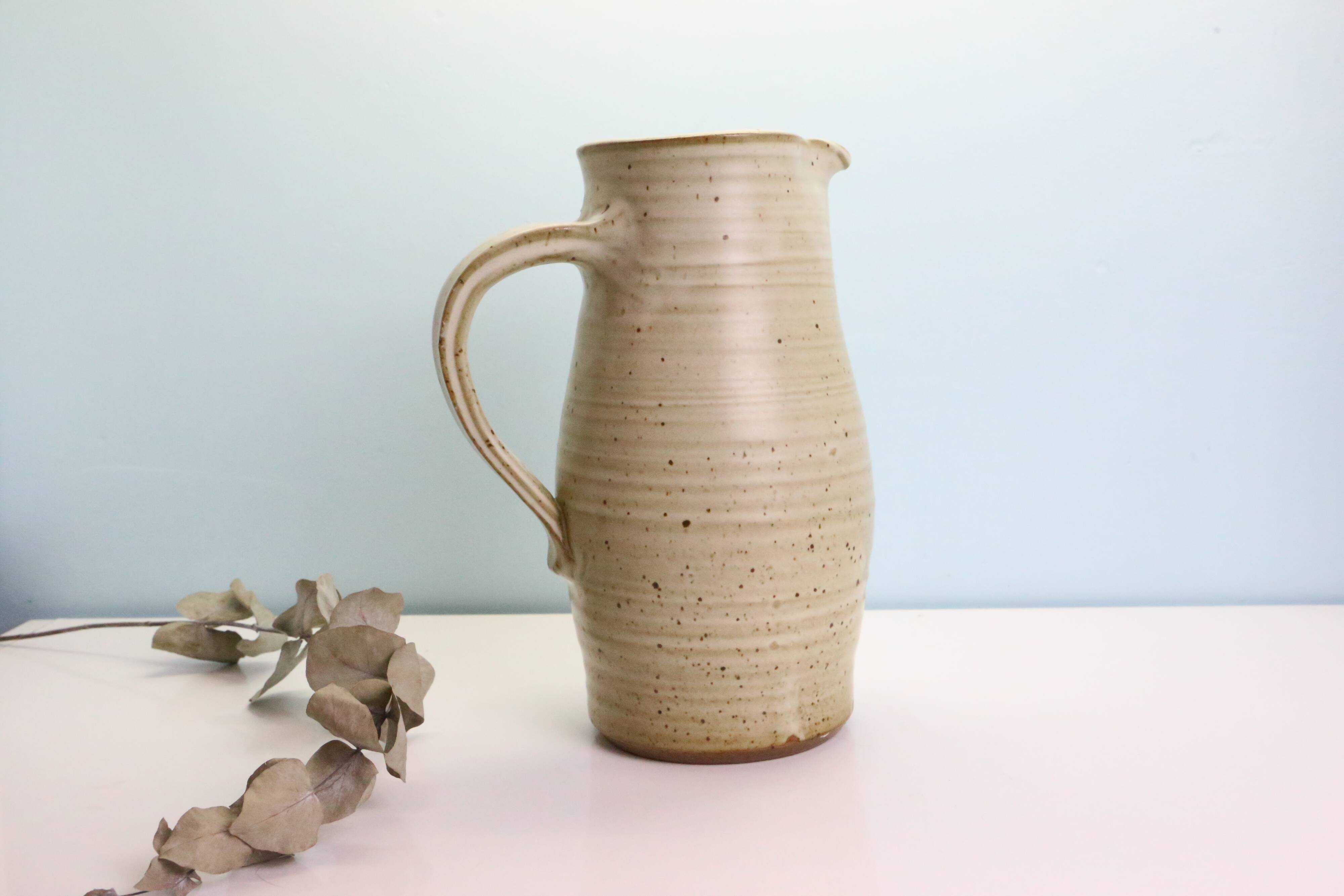 Glazed earth jug, Manziat pottery, rustic, vintage French