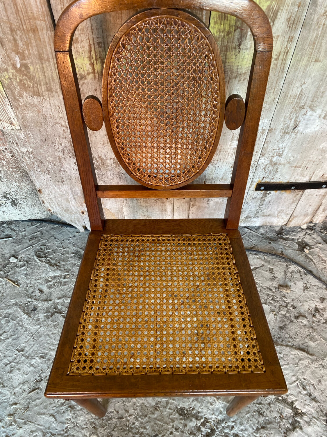 4 chaises anciennes style Louis XVI en bois et cannage, XIXème s.