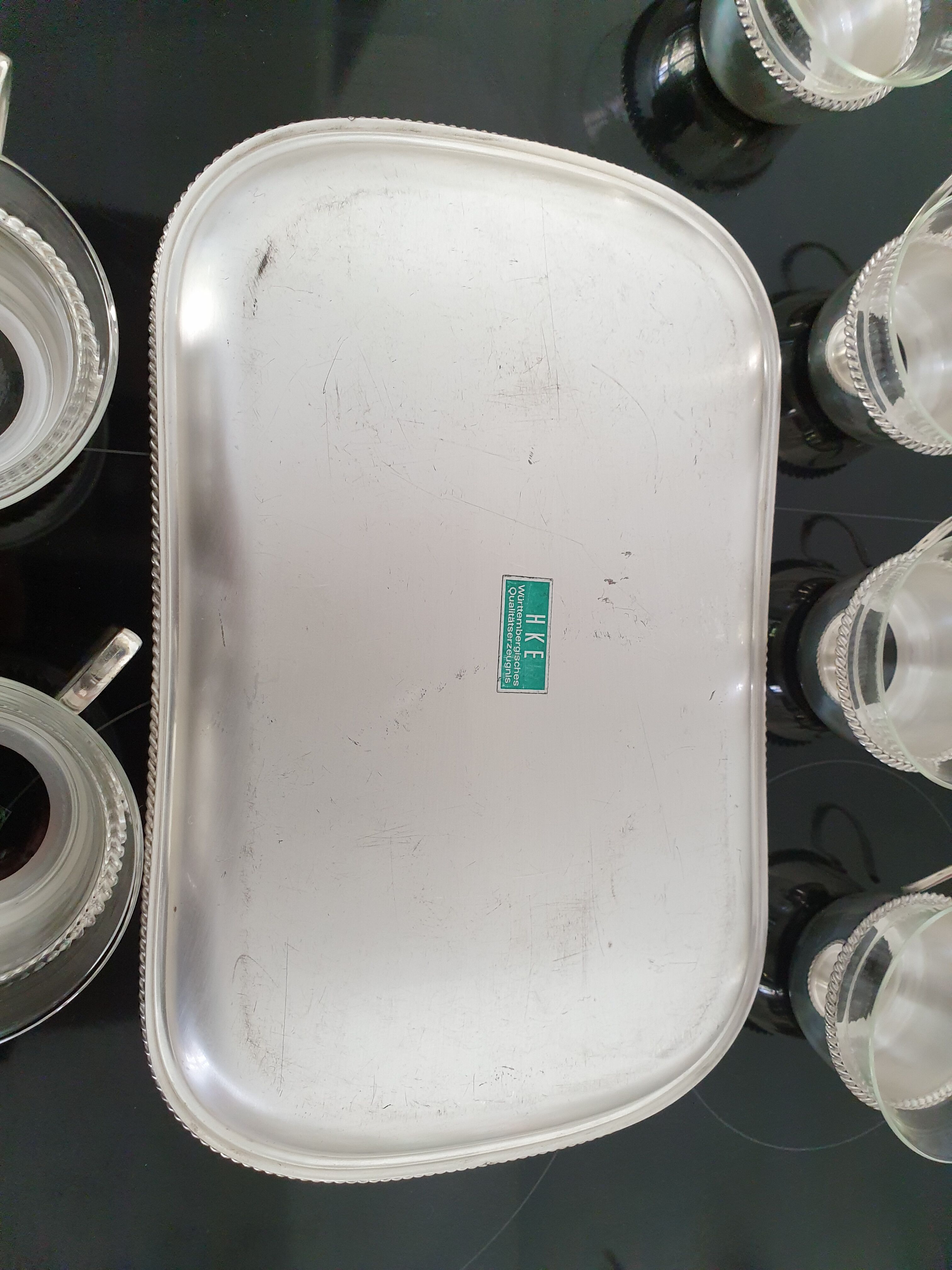 Silver coffee set and glass schott mainz 1970