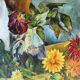 Old painting jug and summer flowers signed.