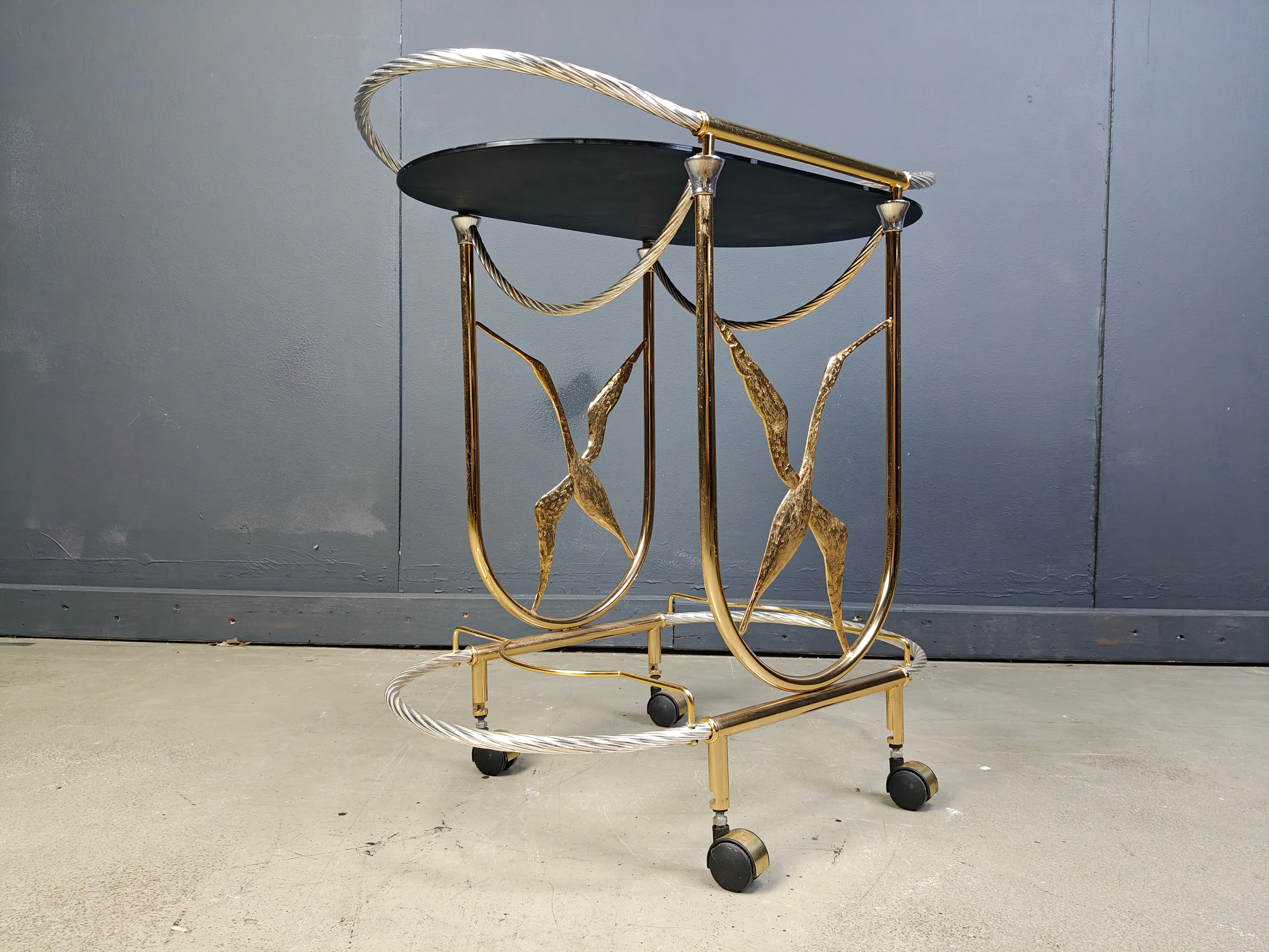 Vintage Italian brass bar cart, 1970s