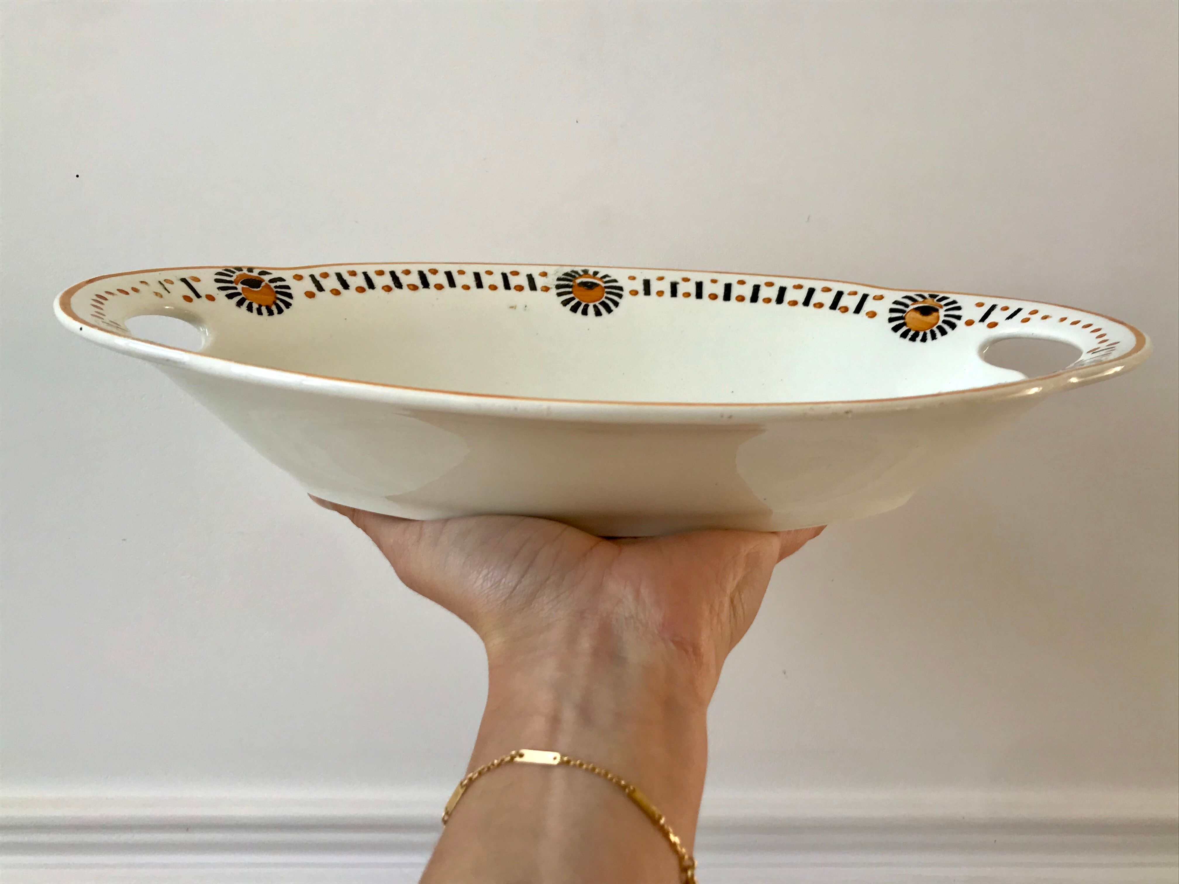 Oval and hollow dish longwy model "cézarine" art deco 30s