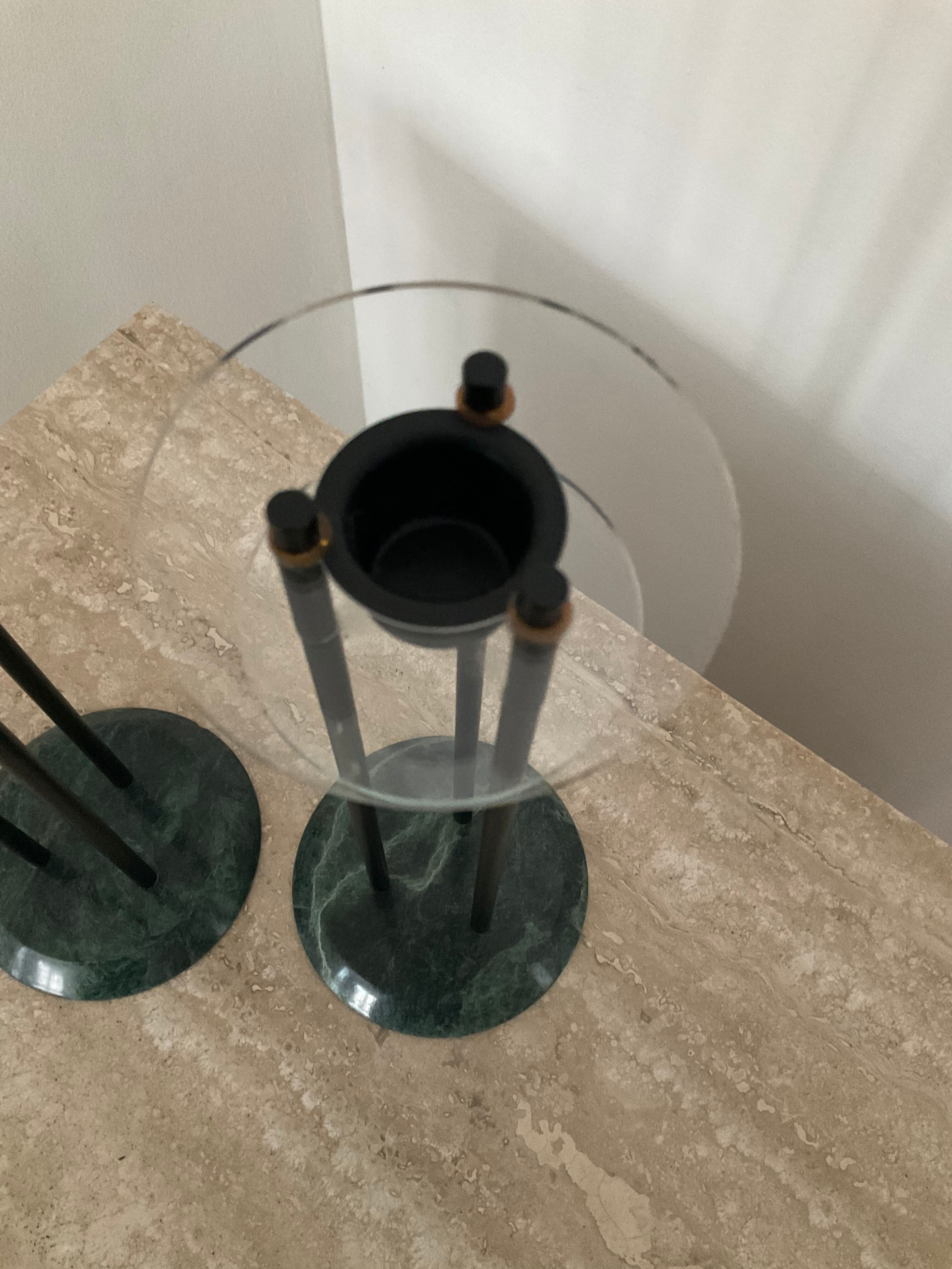 Duo of vintage candle holders in marble and plexiglass 70s-80s