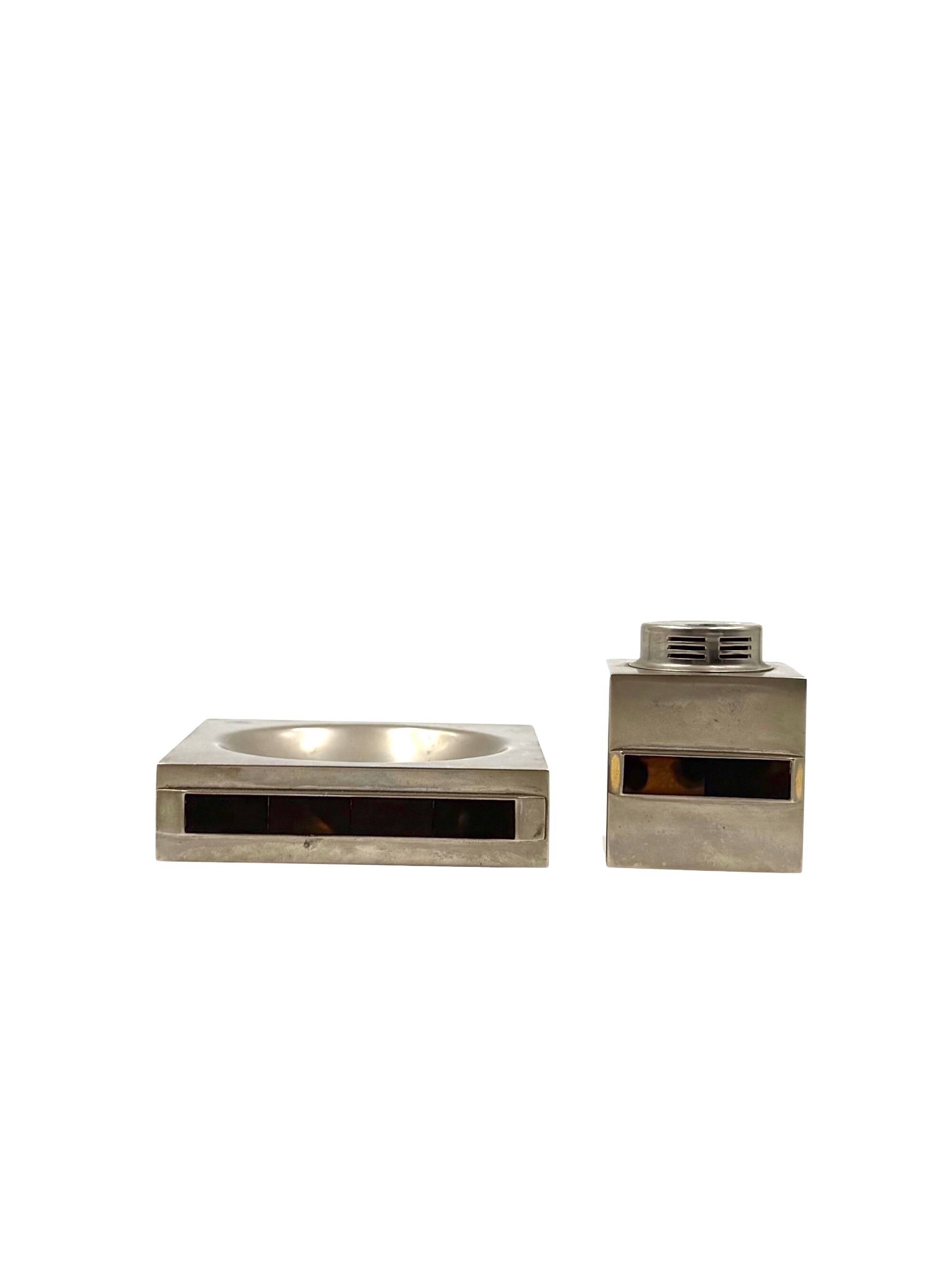 Table top smoking set, ashtray and table lighter, Italy 1970