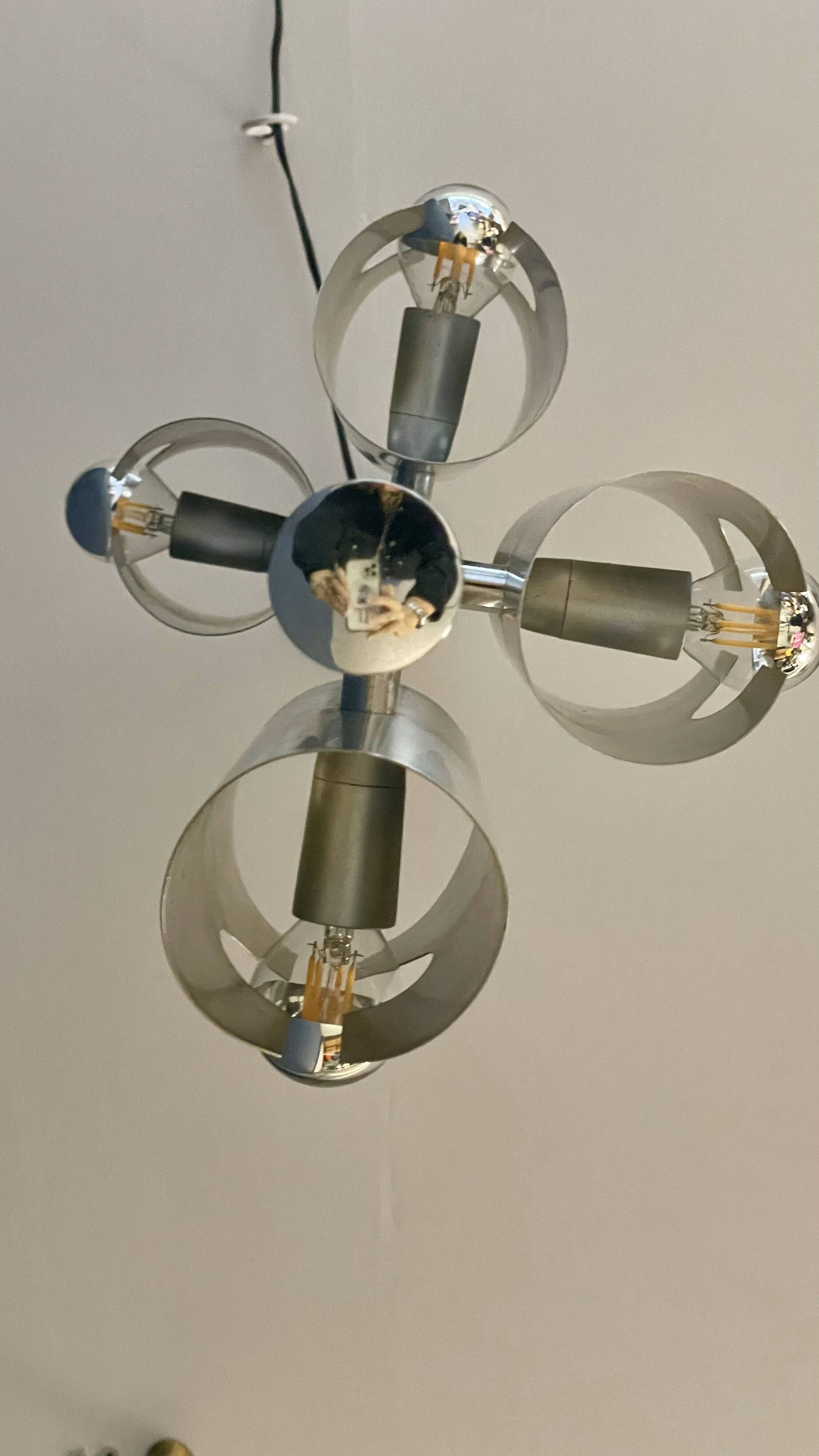 Designer Silver Lamp with Four Silver-Top Bulbs
