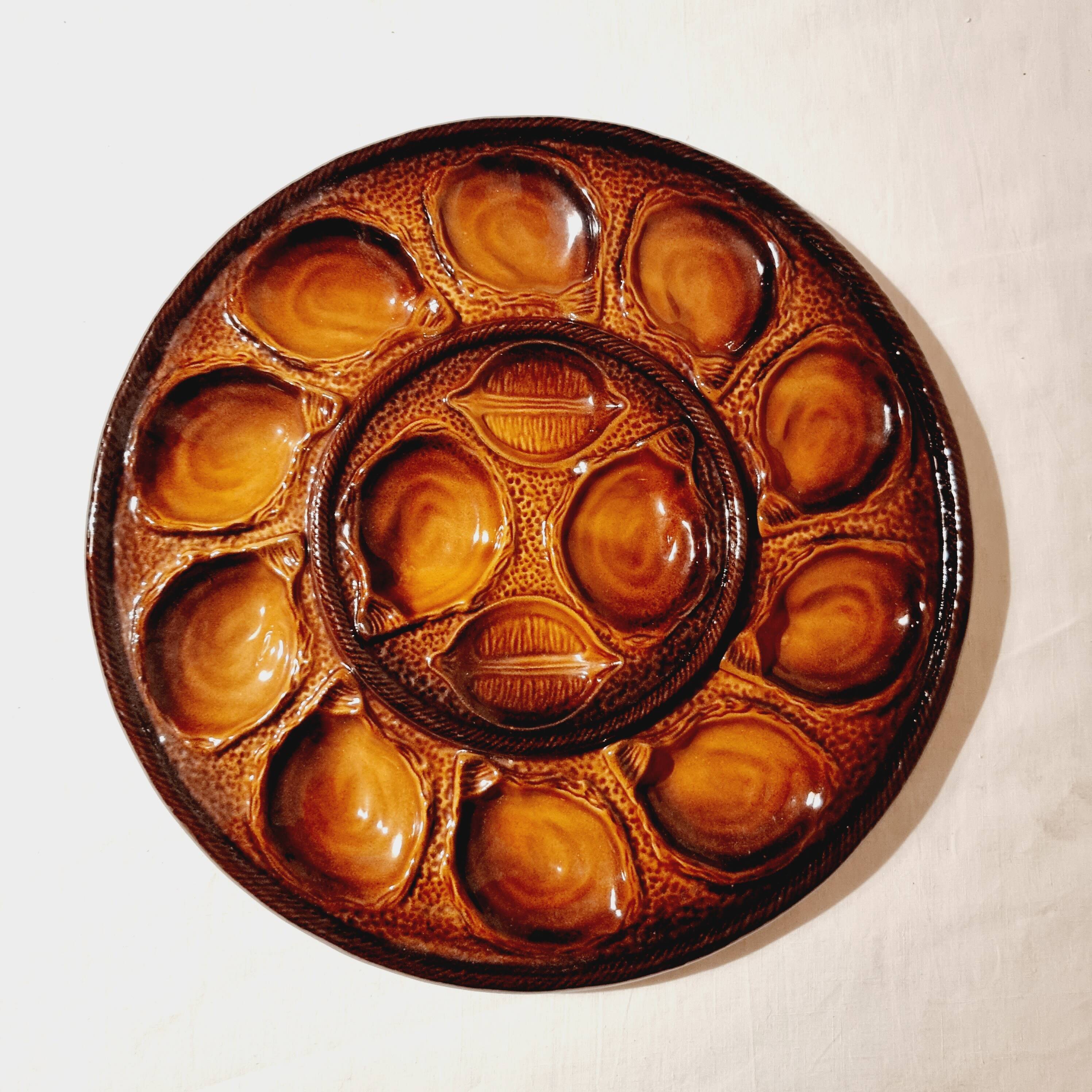 Large Plate for 12 Oysters in French Earthenware from St Clément 1970