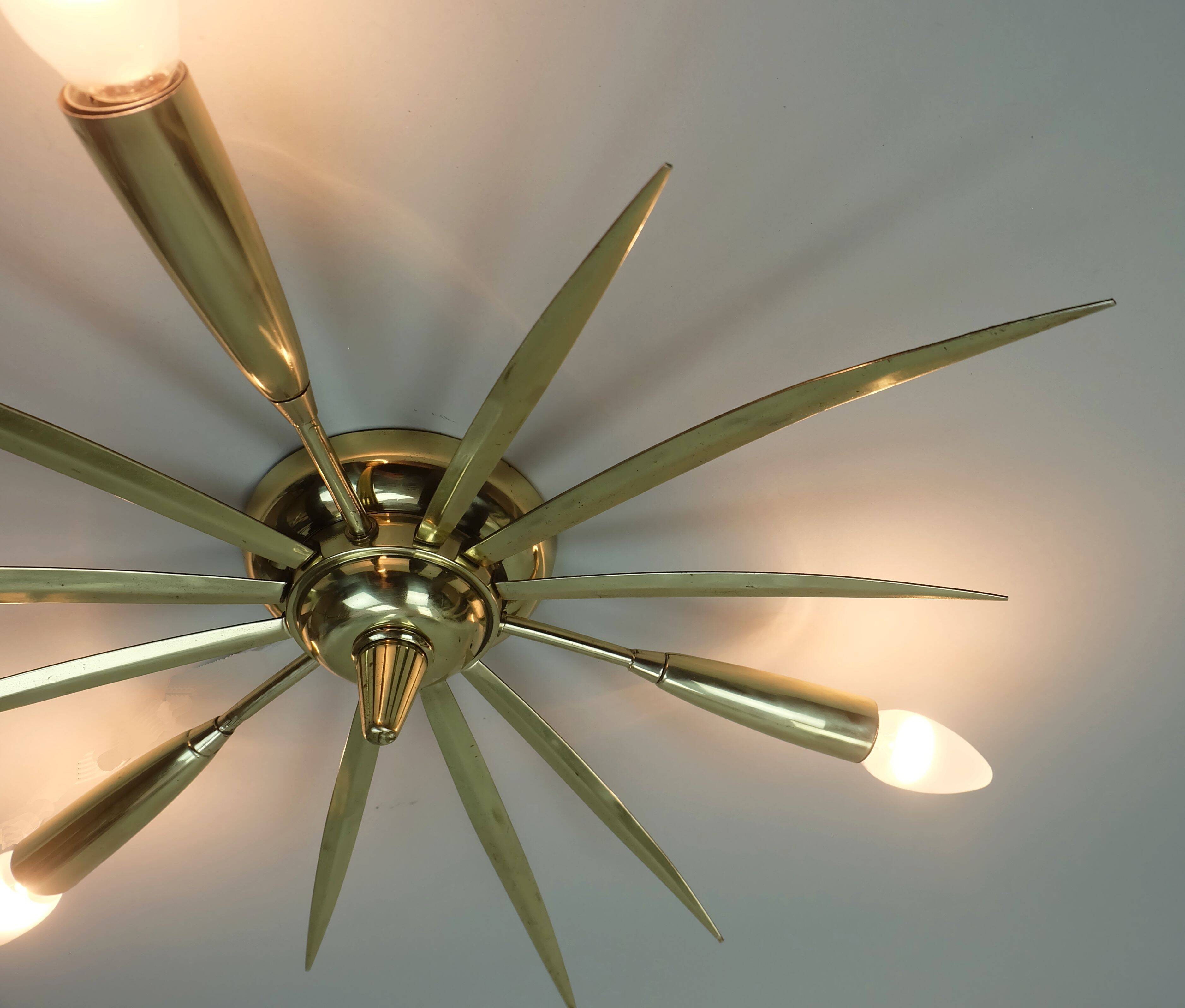 1950s mid century sputnik 3-light brass ceiling light