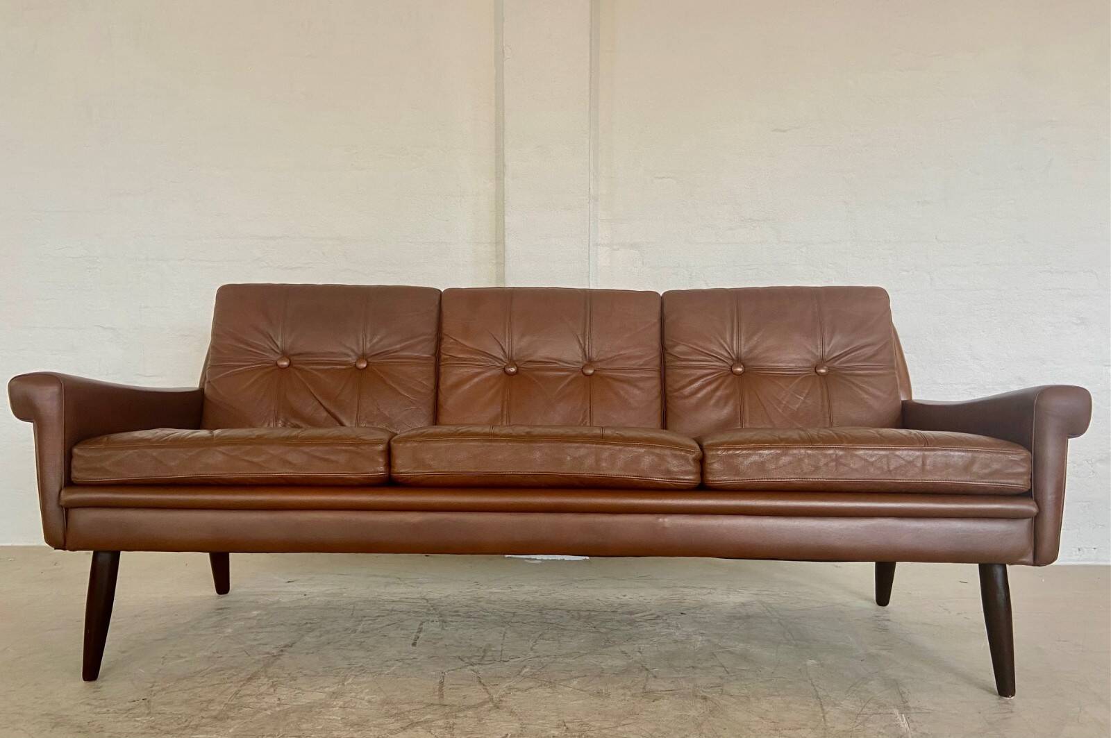 Vintage Danish retro Svend Skipper 3 person sofa in chestnut brown leather